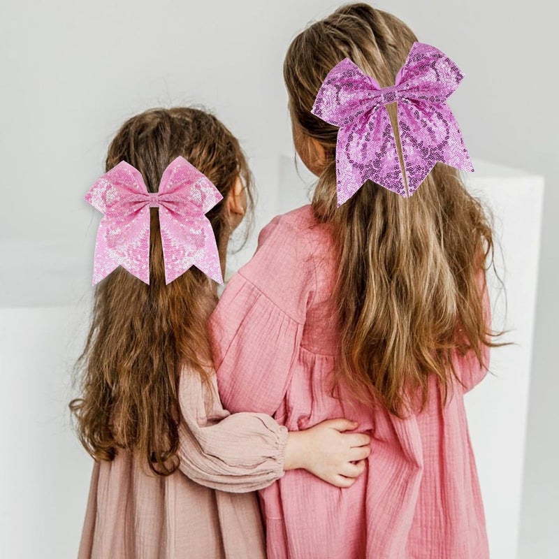 Zolyco Large Big 7 Inch Glitter Bow Clip Sequin Bling Party Hair Accessories for Women Teens Girls Kids 2 Pcs (Pink, Light Purple) - Image 4